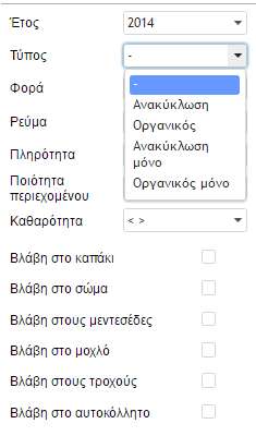Κριτήριο τύπου κάδου Διαδικτυακή εφαρμογή χωρικής ανάλυσης κάδων ανακύκλωσης και απορριμάτων