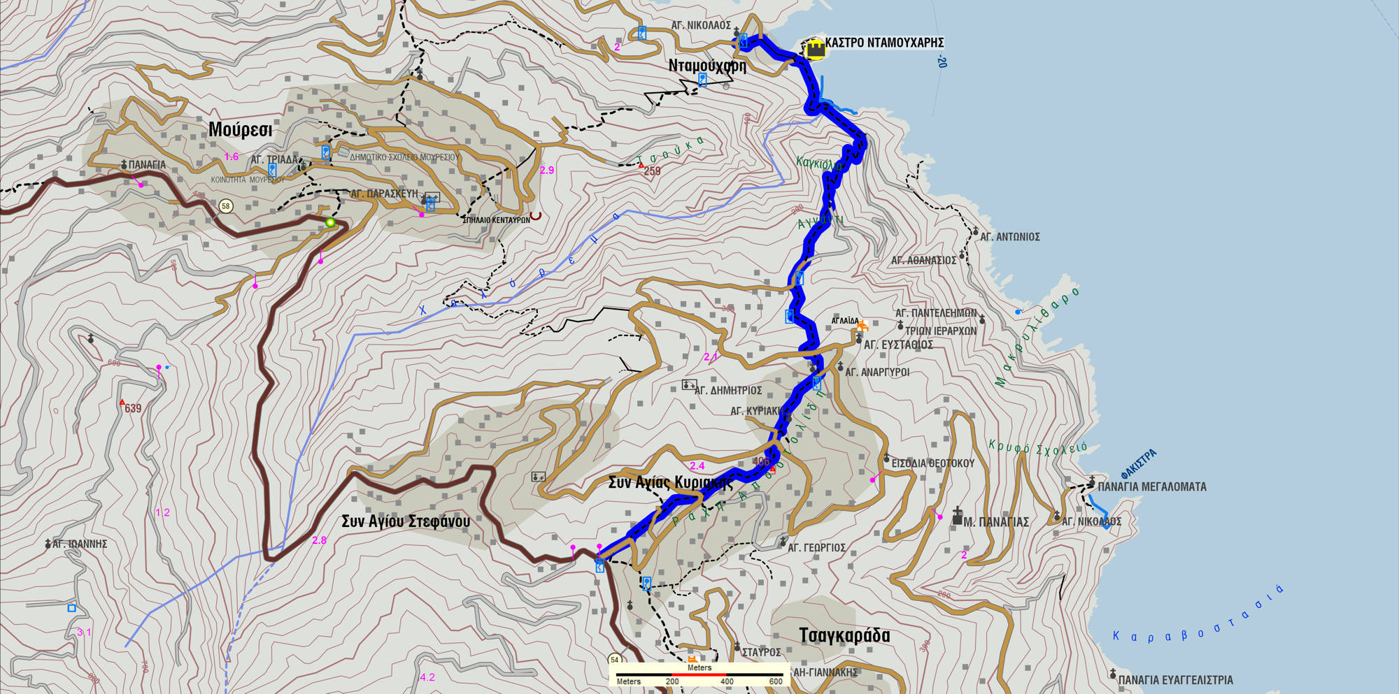 Ανατολικό Πήλιο topoguide: Διαδρομή Τσαγκαράδα - Νταμούχαρη