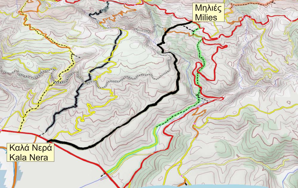 Πήλιο: Μηλιές-Καλά Νερά, 3D χάρτης της διαδρομής Πήλιο: Μηλιές-Καλά Νερά
