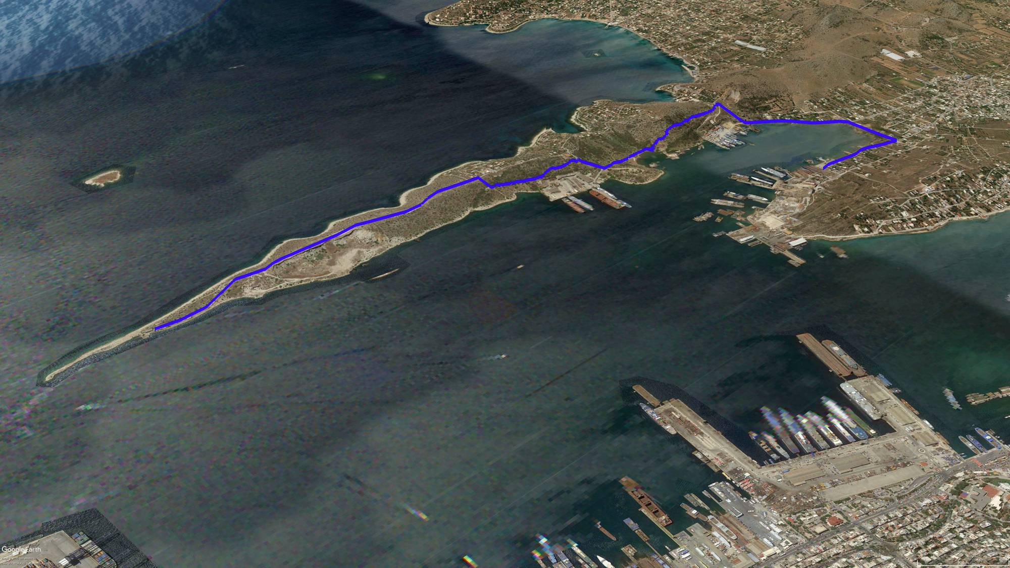 Δορυφορική εικόνα της ιστορικής διαδρομής στο ακρωτήριο Κυνόσουρα