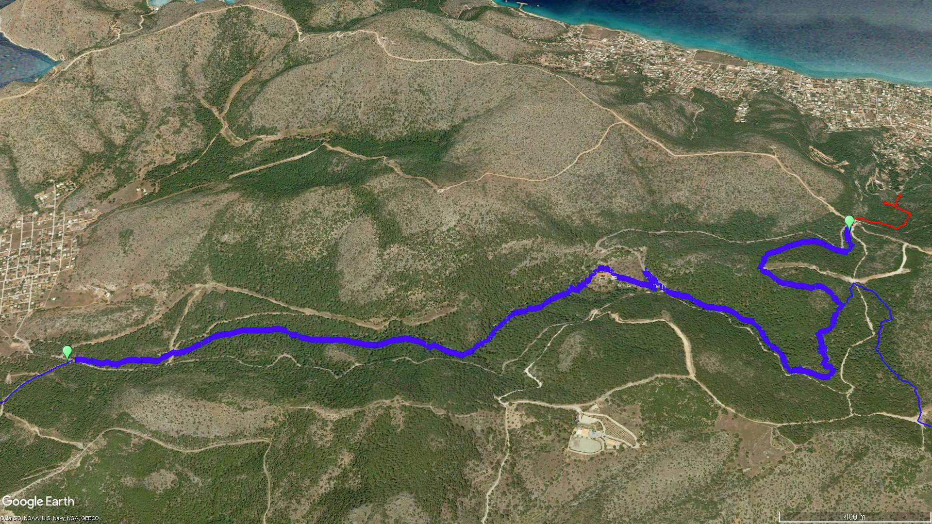 Δορυφορική εικόνα της διαδρομής Σταυρός-Κανάκια