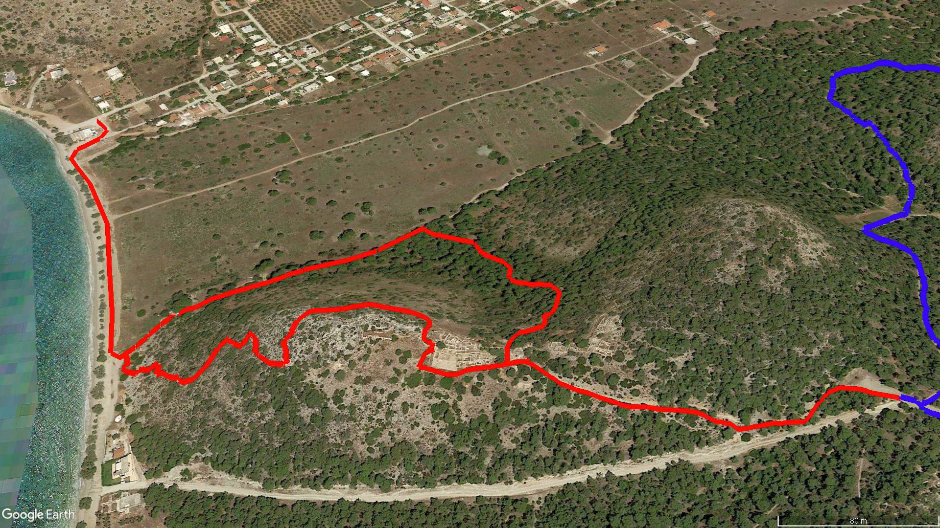 Δορυφορική εικόνα της κυκλικής διαδρομής στη μυκηναϊκή ακρόπολη στα Κανάκια