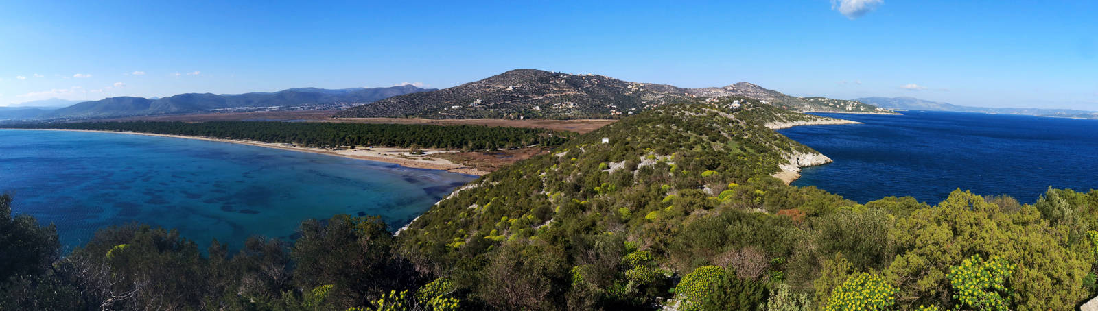 Χερσόνησος Κυνόσουρας: Από το κέντρο της Κυνόσουρας, η θέα προς το Σχινιά και τα Δικαστικά